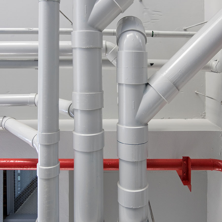  pipe system red and white in building